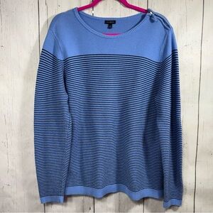 Talbots Cashmere Cotton Blend Blue Crewneck Striped Sweater Preppy Nautical Knit